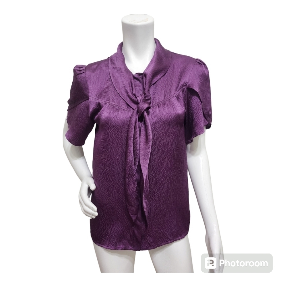 NWT Walter Baker 100% Silk Purple Button Up Top Size M